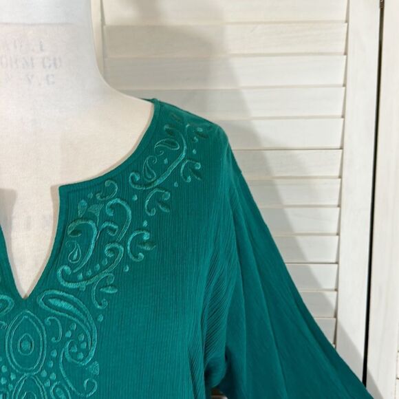 Woman Within Swing Dress 1X Gauzey Embroidered Teal - Picture 9 of 13